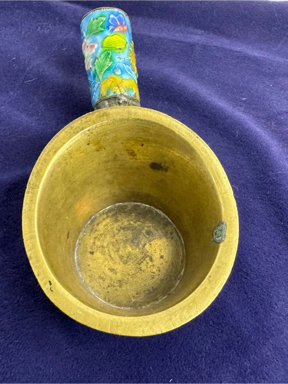 Chinese Vintage Silk Iron Brass Repousse Blue Enamel Floral Detailed Unique